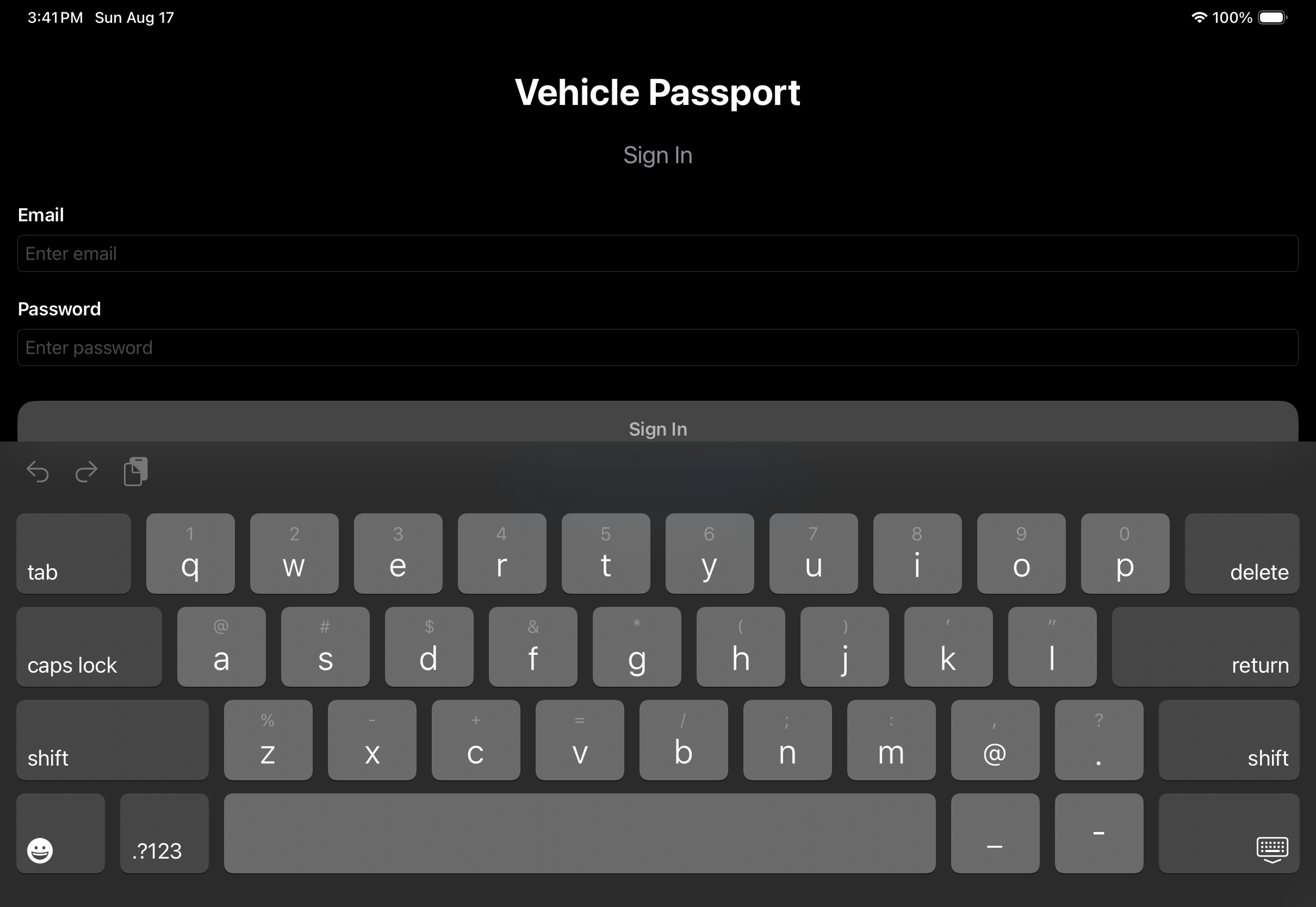 Sign In as rendered on iPad Pro 11-inch in landscape.
