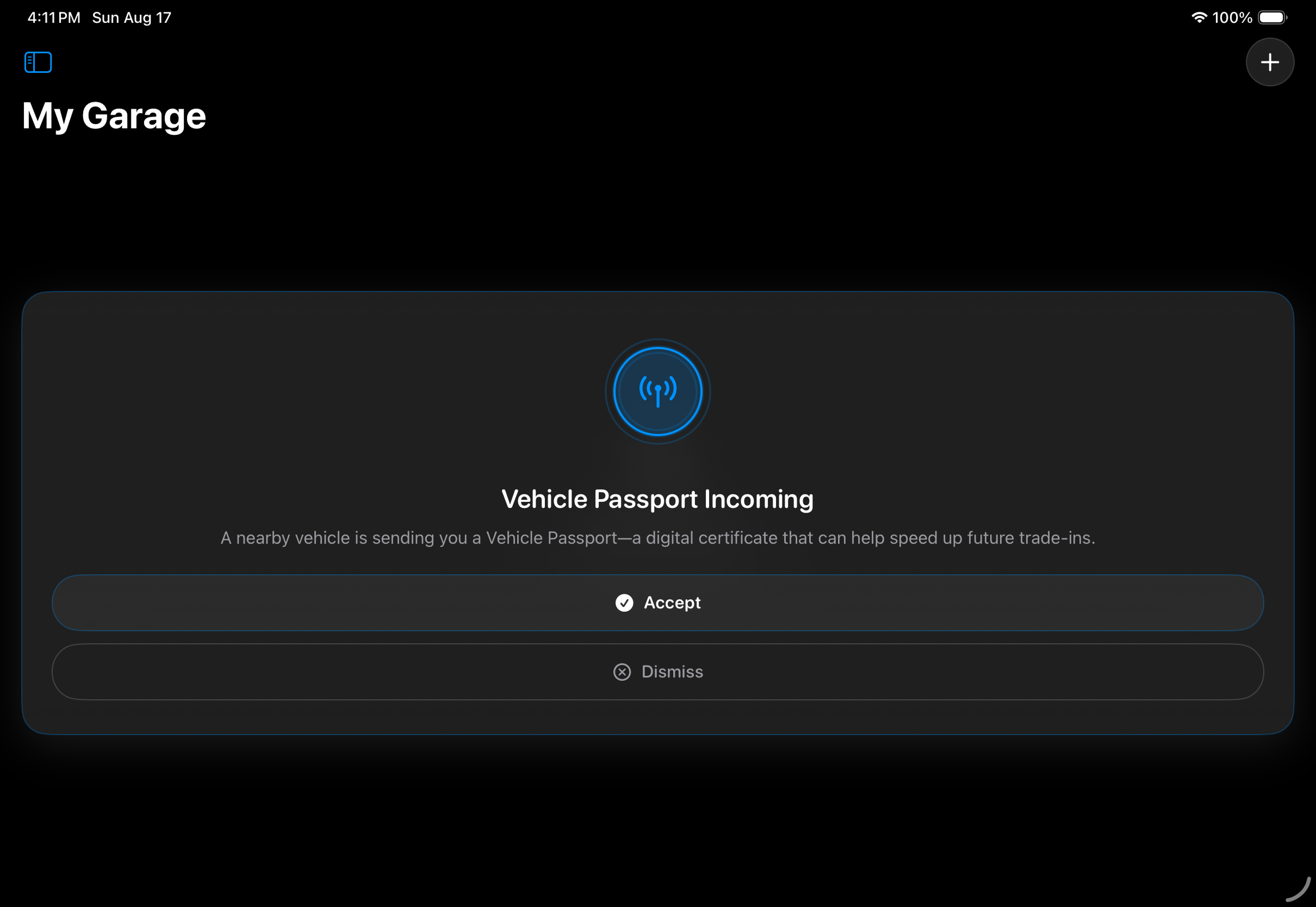 Incoming Passport notification as rendered on iPad Pro 11-inch in landscape.