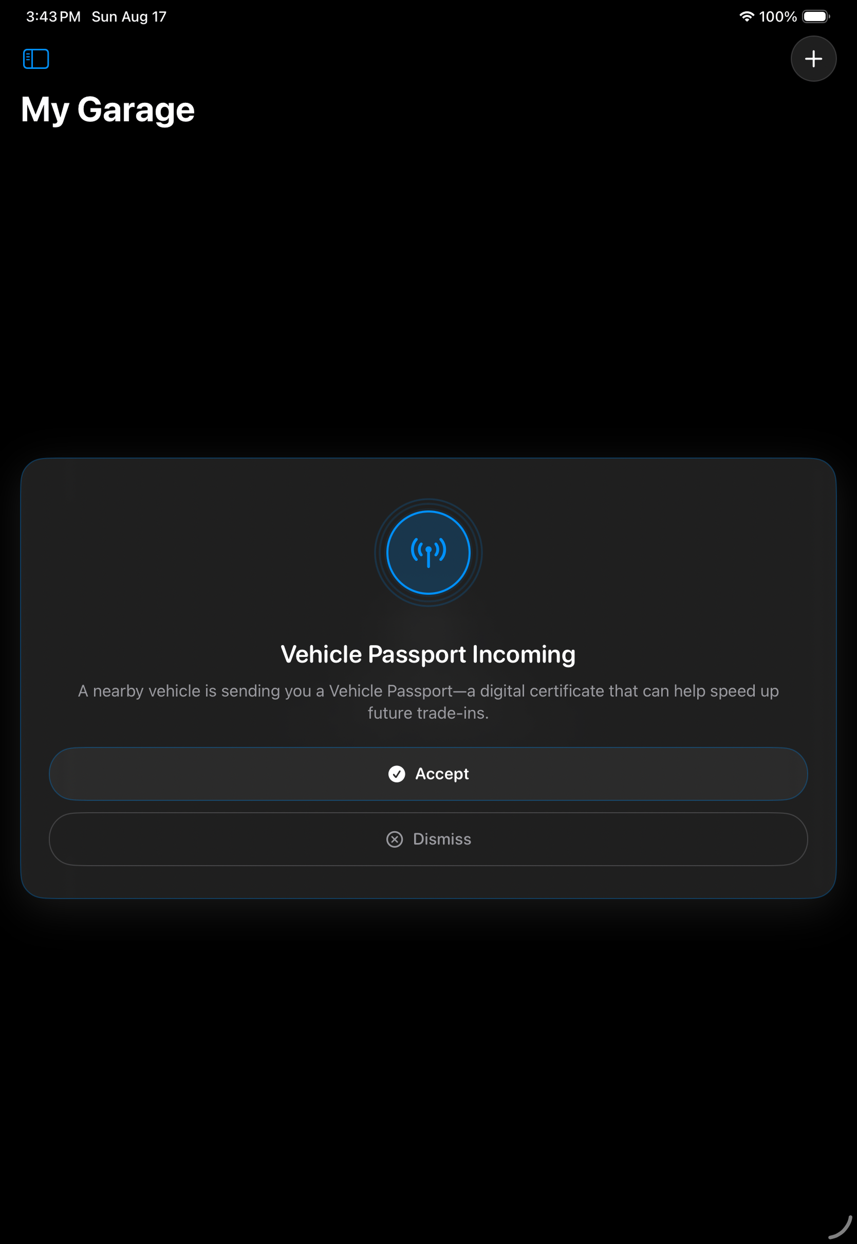 Incoming Passport notification as rendered on iPad Pro 11-inch in portrait.