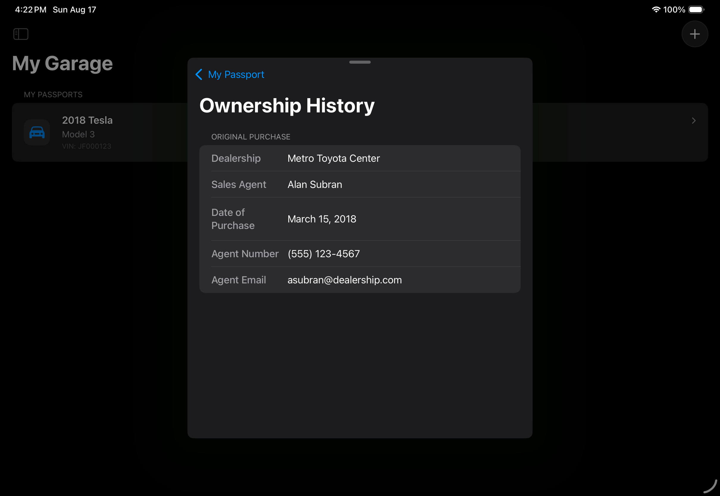 Owner History Sheet as rendered on iPad Pro 11-inch in landscape.