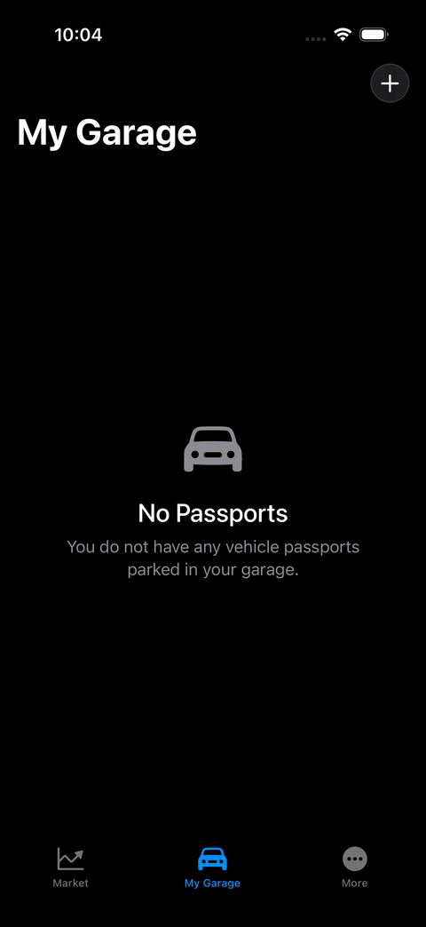 Animated .gif showing iPhone interactions of the Vehicle Passport app experience in dark mode.